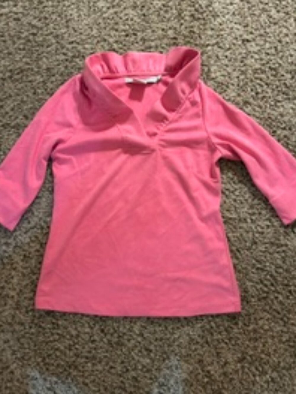 Gretchen Scott Ruffle Collar pink 3/4 sleeve top